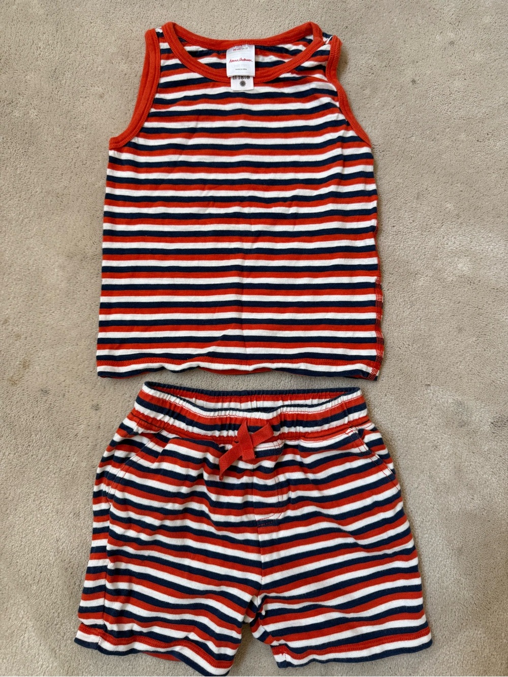 Hanna Andersson 100% cotton Red, Navy & White Striped Tank Top and Shorts Set